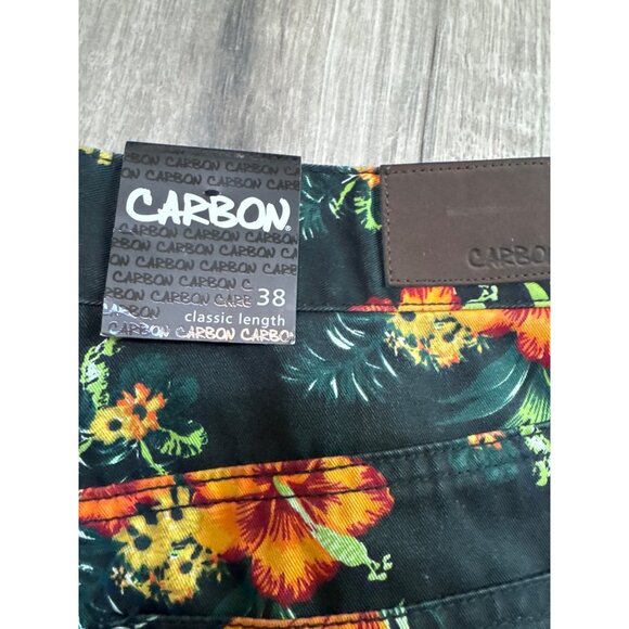Carbon Mens Floral Hawaiian Shorts Size 38 Cotton/Polyester Blend Black & Orange - Picture 5 of 9